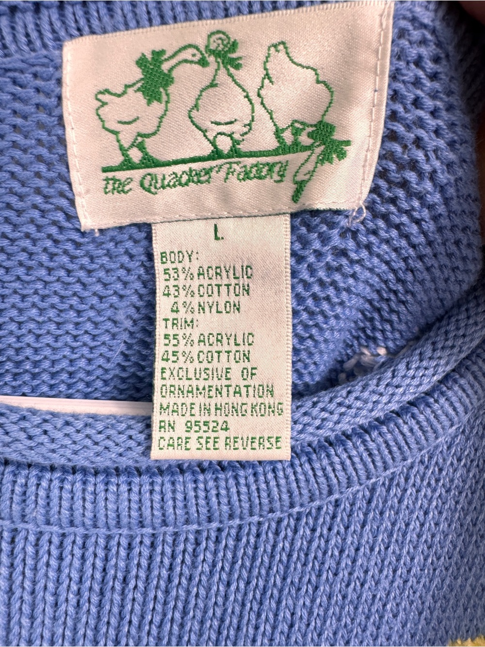 Vintage Quacker Factory Size Large Tunic Sweater Blue Chick Daisy Embroidered - Picture 7 of 8